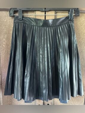 Topshop Black Pleated Faux Leather A-Line Skirt